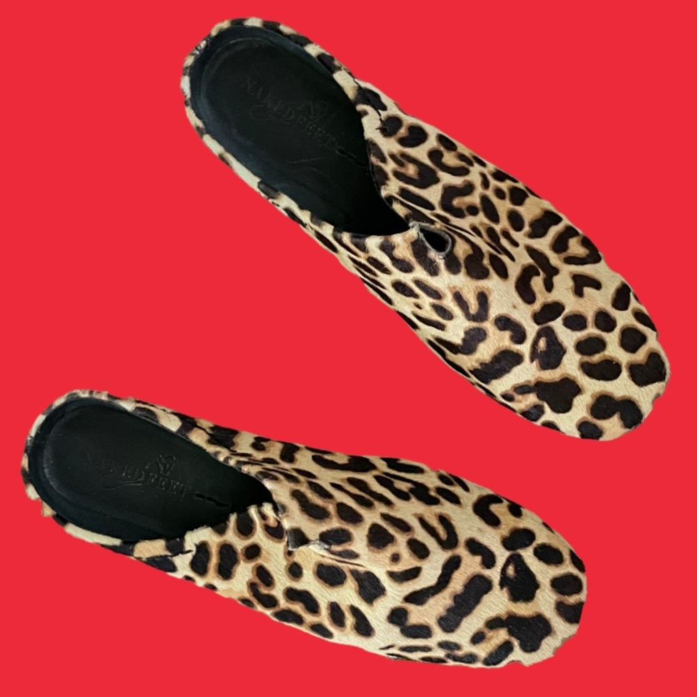 Anthropologie Cheetah pony hair mules slides size 7